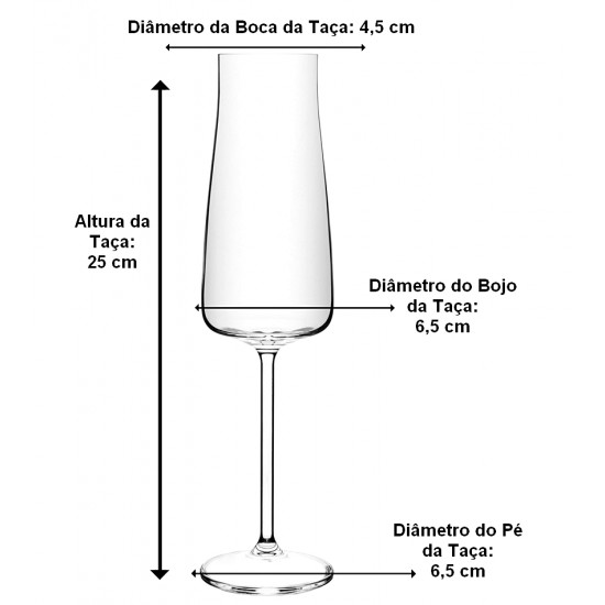 Jogo 6 Taças 210ml Para Champanhe Alex em Cristal Ecológico Bohemia